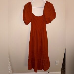 ASTR The Label Rust Colored Long Puff Sleeve Dress with‎ Back Out size XS